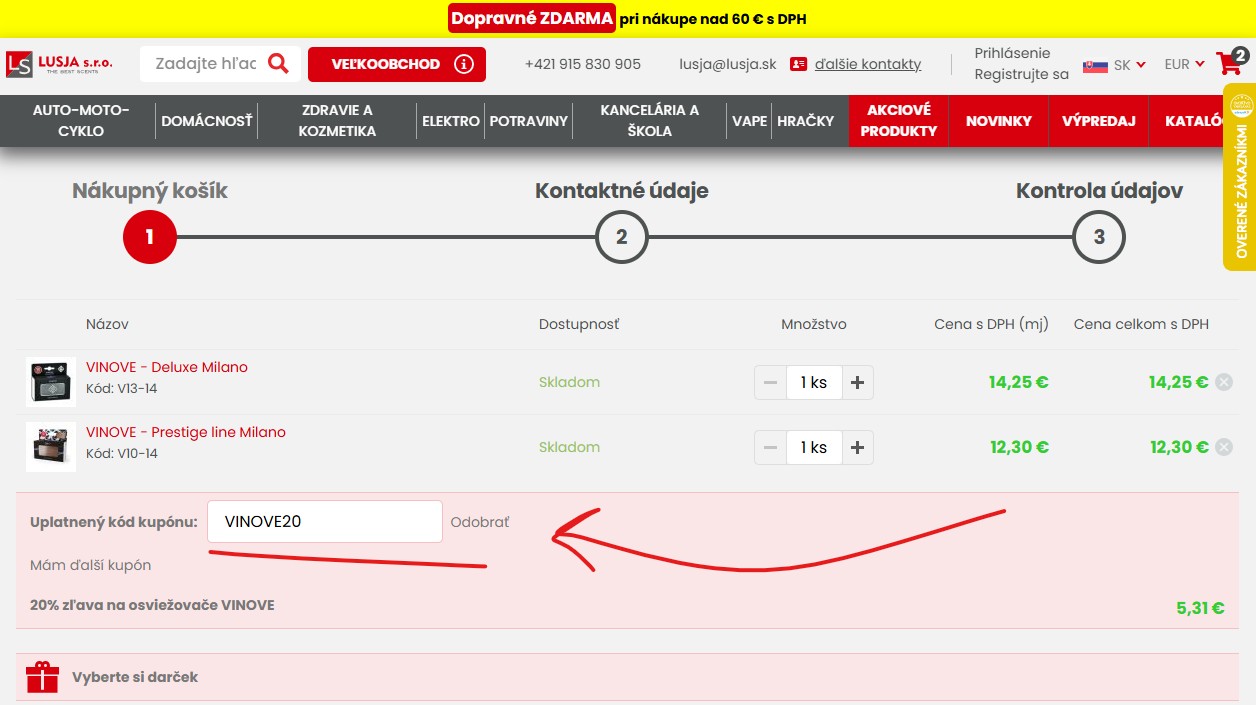 Valentínska ZĽAVA 20% na všetky produkty VINOVE, Little Joe a Areon s kódom na zľavu: VINOVE20