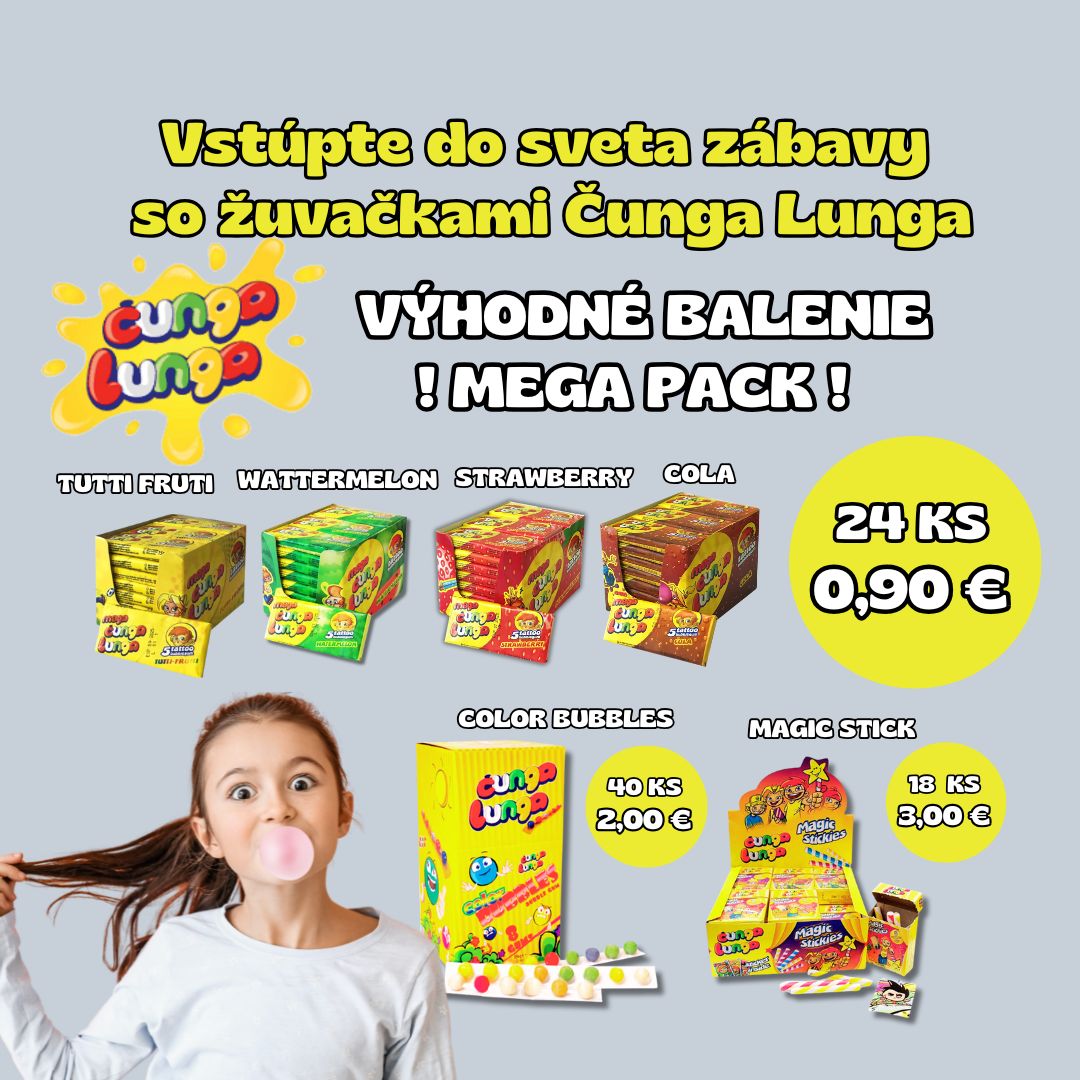 Využi MEGA VÝPREDAJ s MEGA BALENIAMI žuvačiek Čunga Lunga