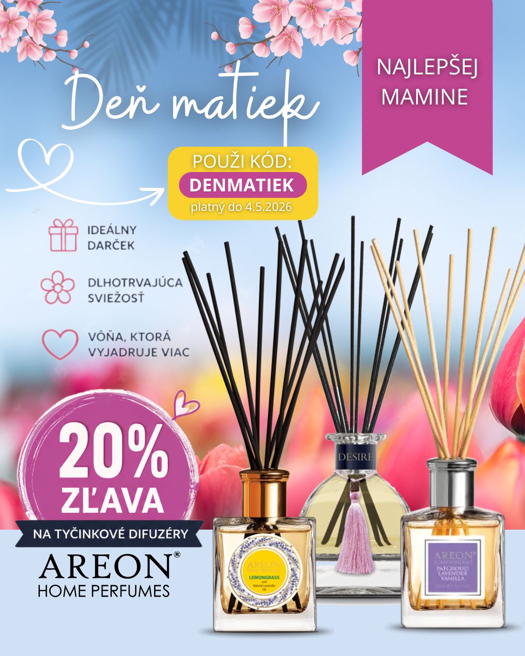 20% zľava na všetky Areon Sticky s kódom na zľavu DENMATIEK